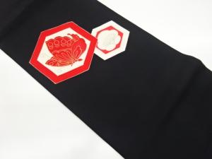 塩瀬金彩金駒刺繍手描き亀甲に蝶・梅模様名古屋帯